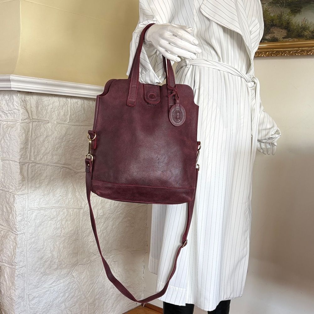 Roots Soft Leather Tote | Burgundy | Dual Handles + Crossbody Strap - Picture 3 of 16